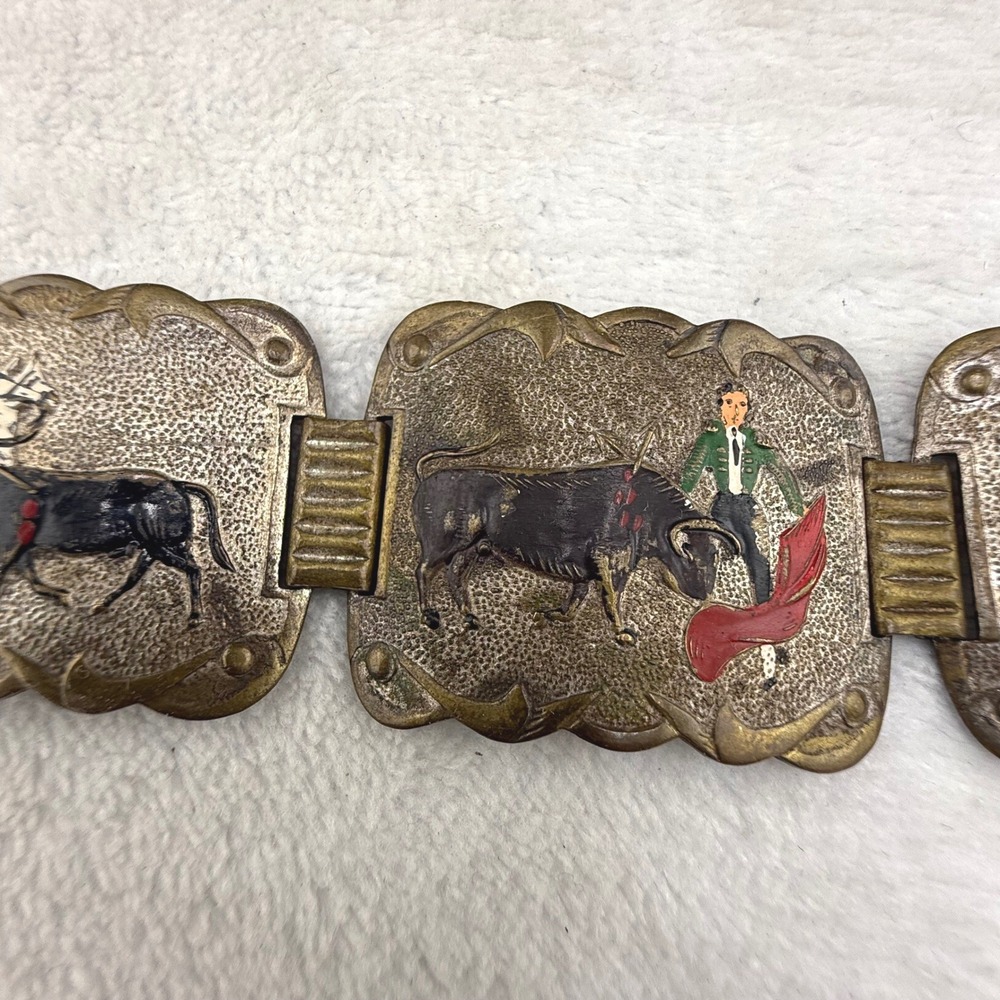 Vintage Matador Panel Bracelet Bullfighting Enamel Spain 7.5in